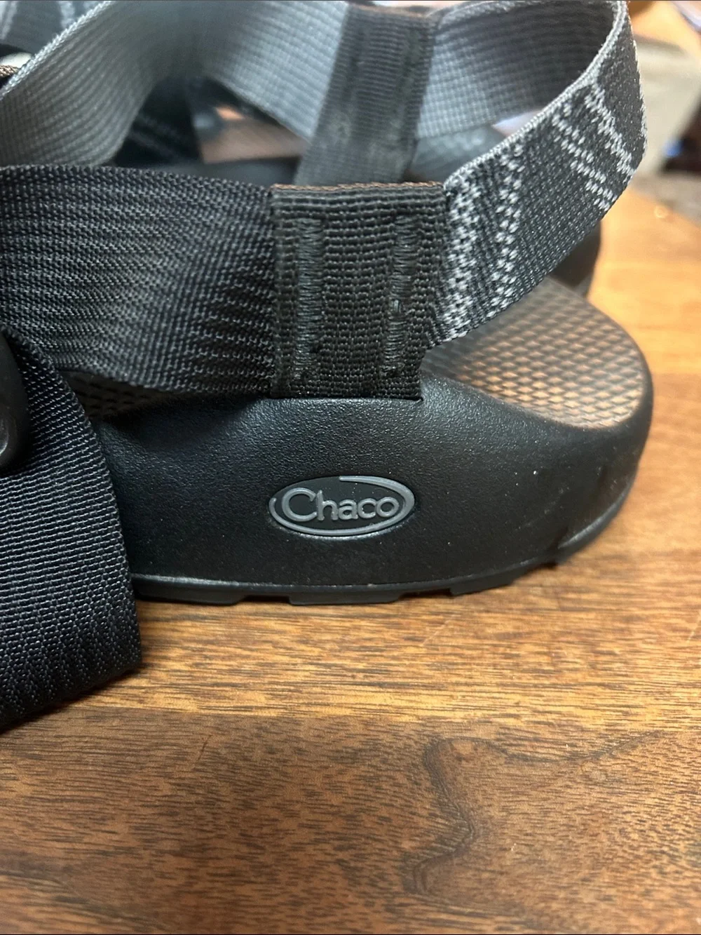 Chaco Men's Black Sandals with Gray Patterned Straps